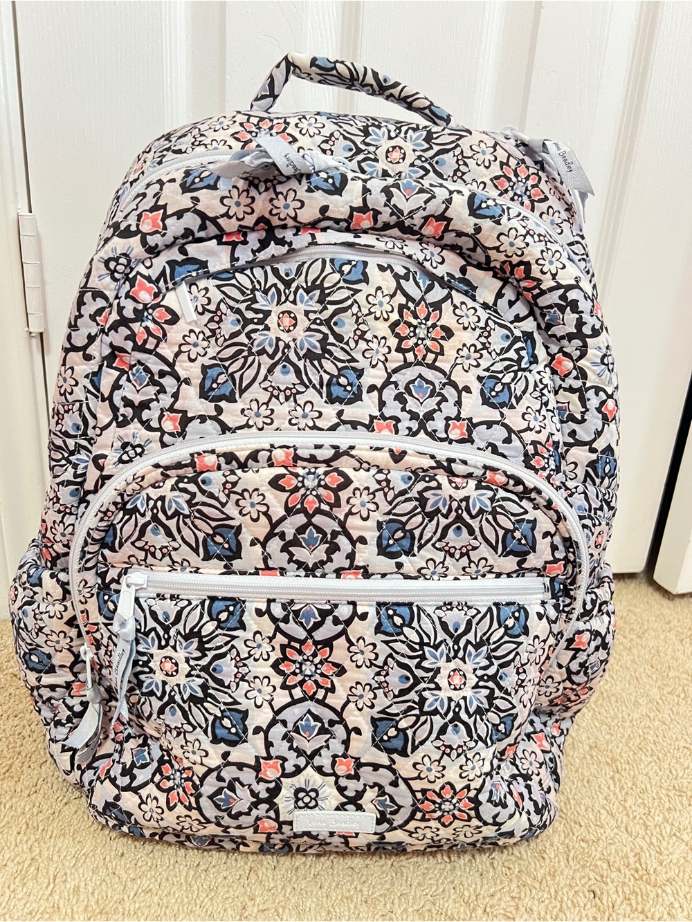Vera Bradley Floral Medallion Quilted XL Backpack in Blue, Cream & Coral